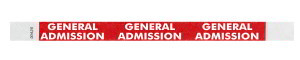 General Admission Neon Red Tyvek Wristbands